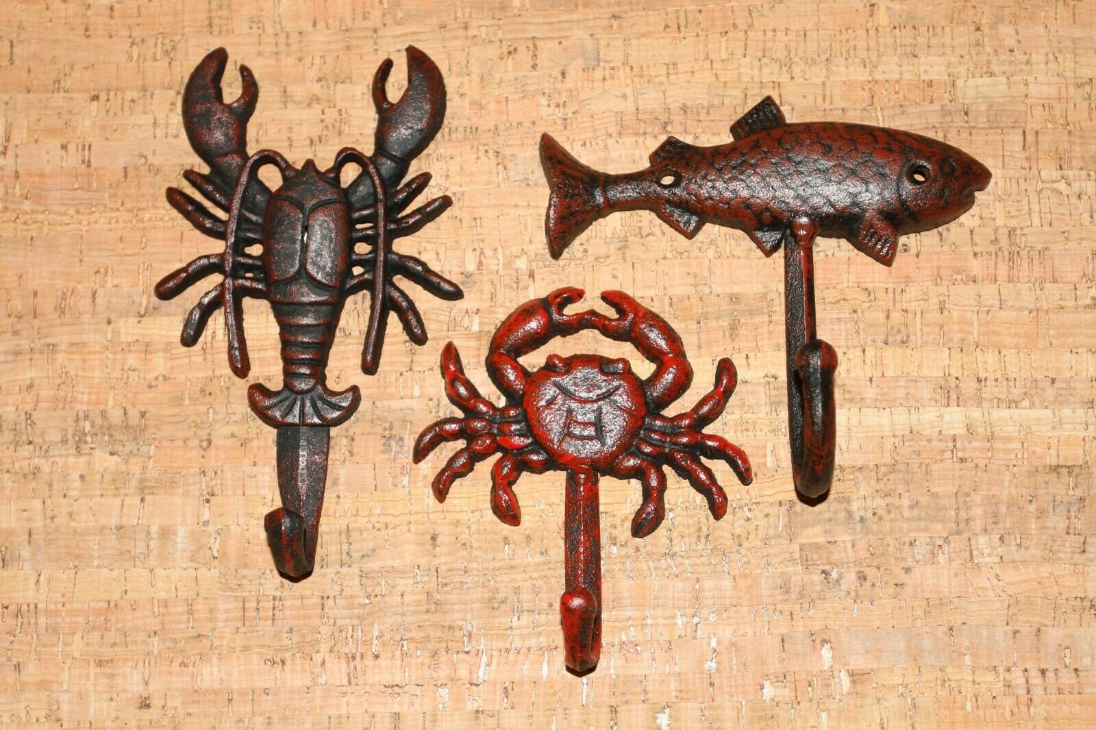 Cajun Fisherman Wall Hooks Cast Iron, Seafood Delight, Free 2 Day Shipping
