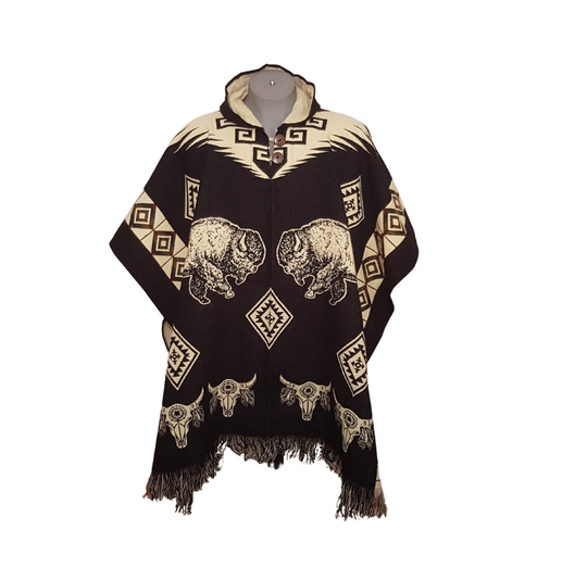 Bison Poncho. Dark Brown in Color . Alpaca Wool Blend Hooded Poncho. Men's Women's Poncho
