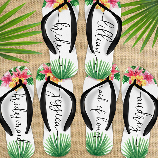 Custom Bridesmaid Flip Flops, Bulk Bridal Party Sandals, Beach Wedding Personalized Bride Tribe Gifts For Spa Shower