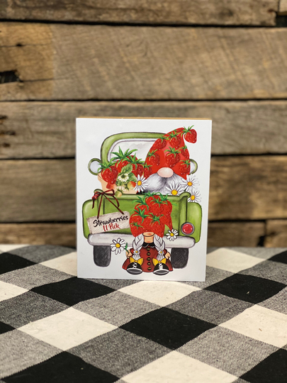 Strawberry Gnome Vintage Truck, Strawberries For Sale Gnomes, Summer Tiered Tray Sign, Tray