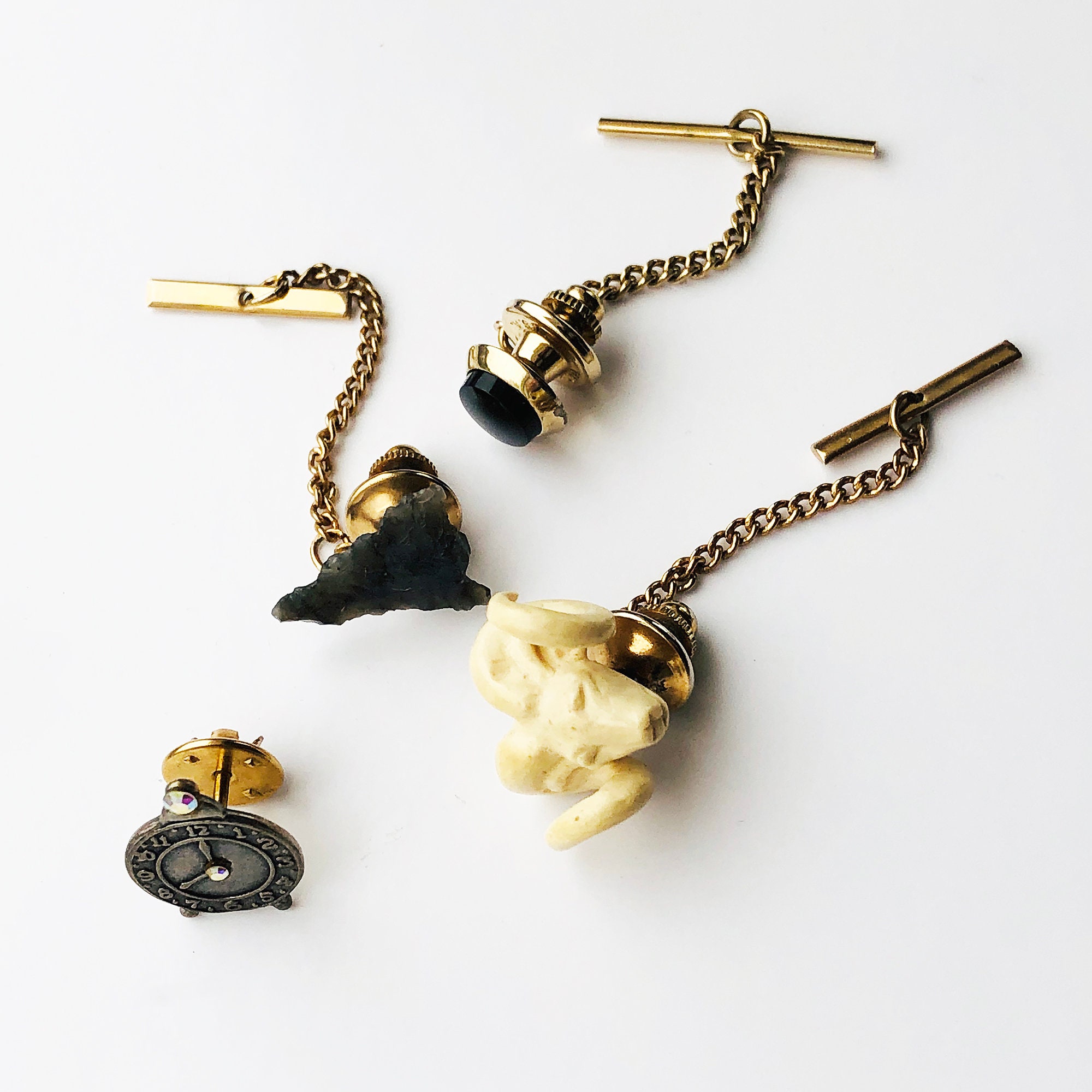 Vintage Tie Tack, Clip, Chain - Unique Mens Jewelry, Gift, Accessory