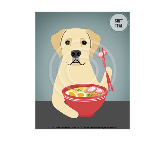 579Dp Yellow Lab Dog Eating Ramen Noodles Wall Art - Bowl Foodie Gift Lover Drawing