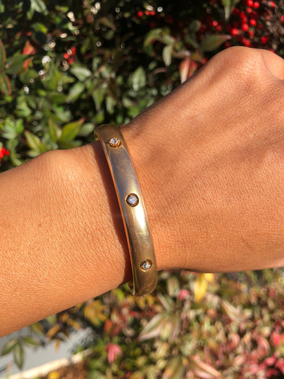 10K Rose Gold Triple Diamond Hinged Bangle Bracelet. 13.7 Grams, 6.5 Inches, .3 Carat Old Cut Diamonds. #br975