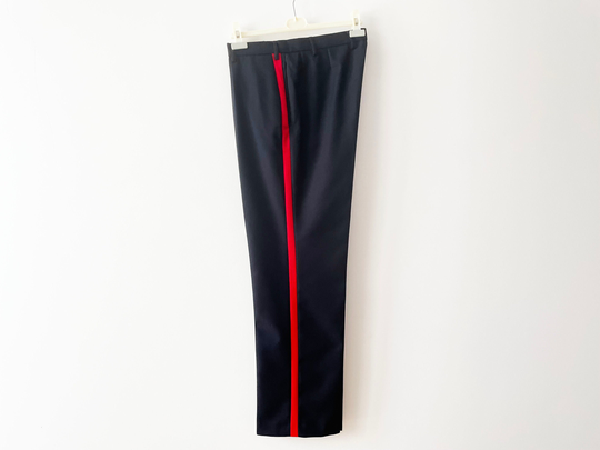 Marching Band Pants, Wool Blend Navy Trousers With Red Side Stripes, Men's Military Slacks, Uniform Dress Size Large