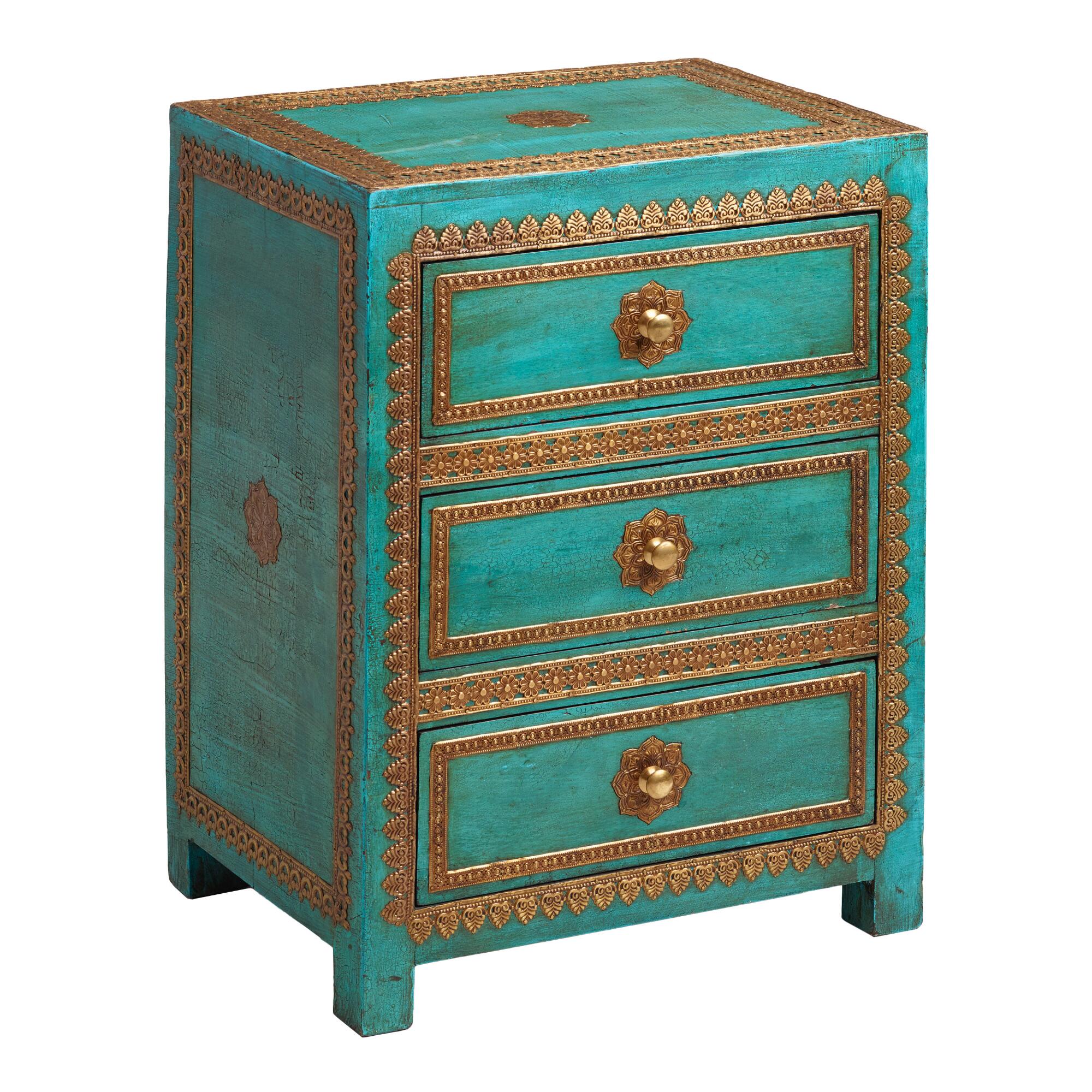 Turquoise Painted Wood and Metal Cabinet: Blue/Green by World Market
