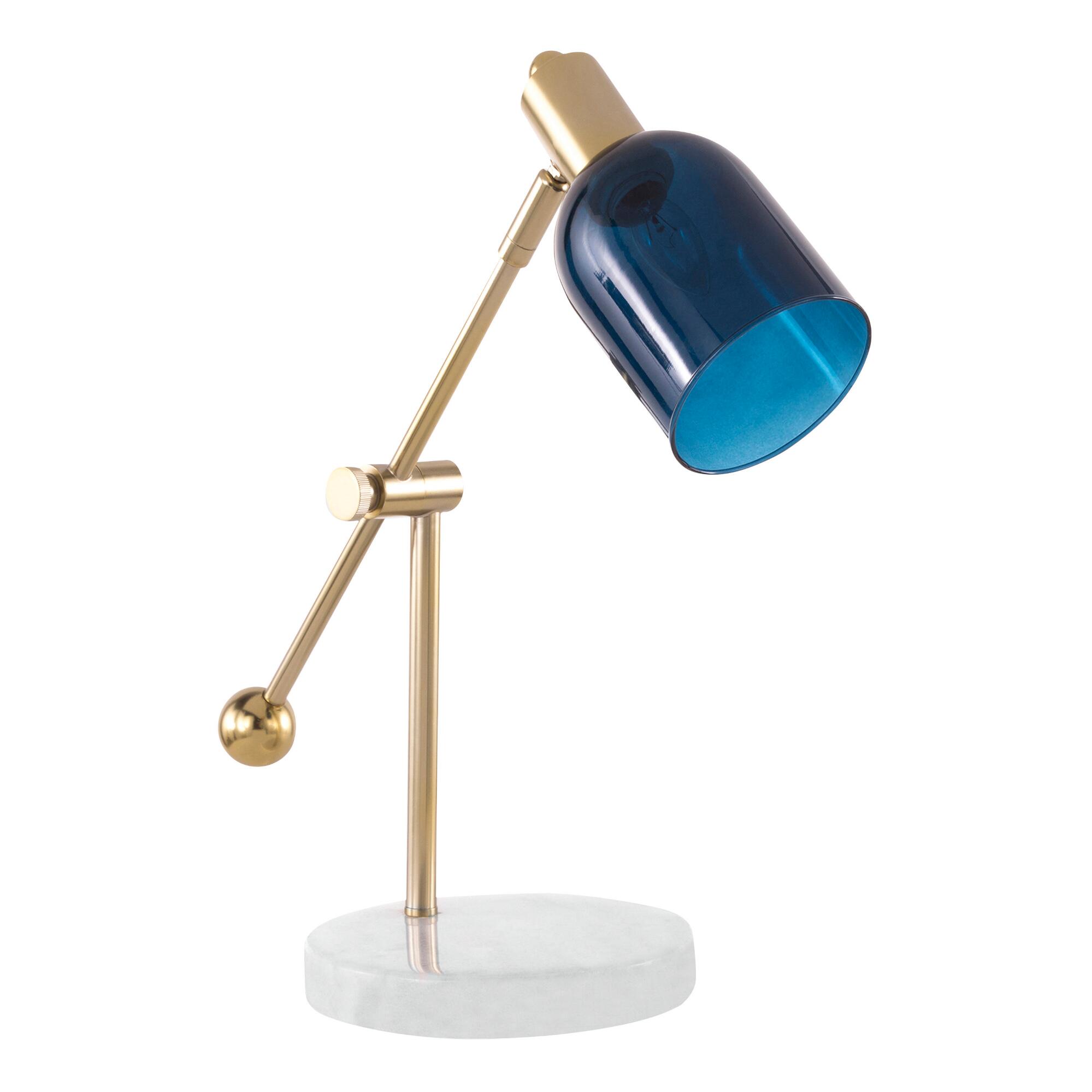 Gold and White Marble Adjustable Kate Table Lamp: Blue/Metallic - Glass by World Market