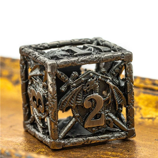 Hollow Sliver Ancient Dragon Metal Dice Set For Dungeons & Dragons, D&d, Pathfinder, D20, Polyhedral Dice, Fit Box Gifts