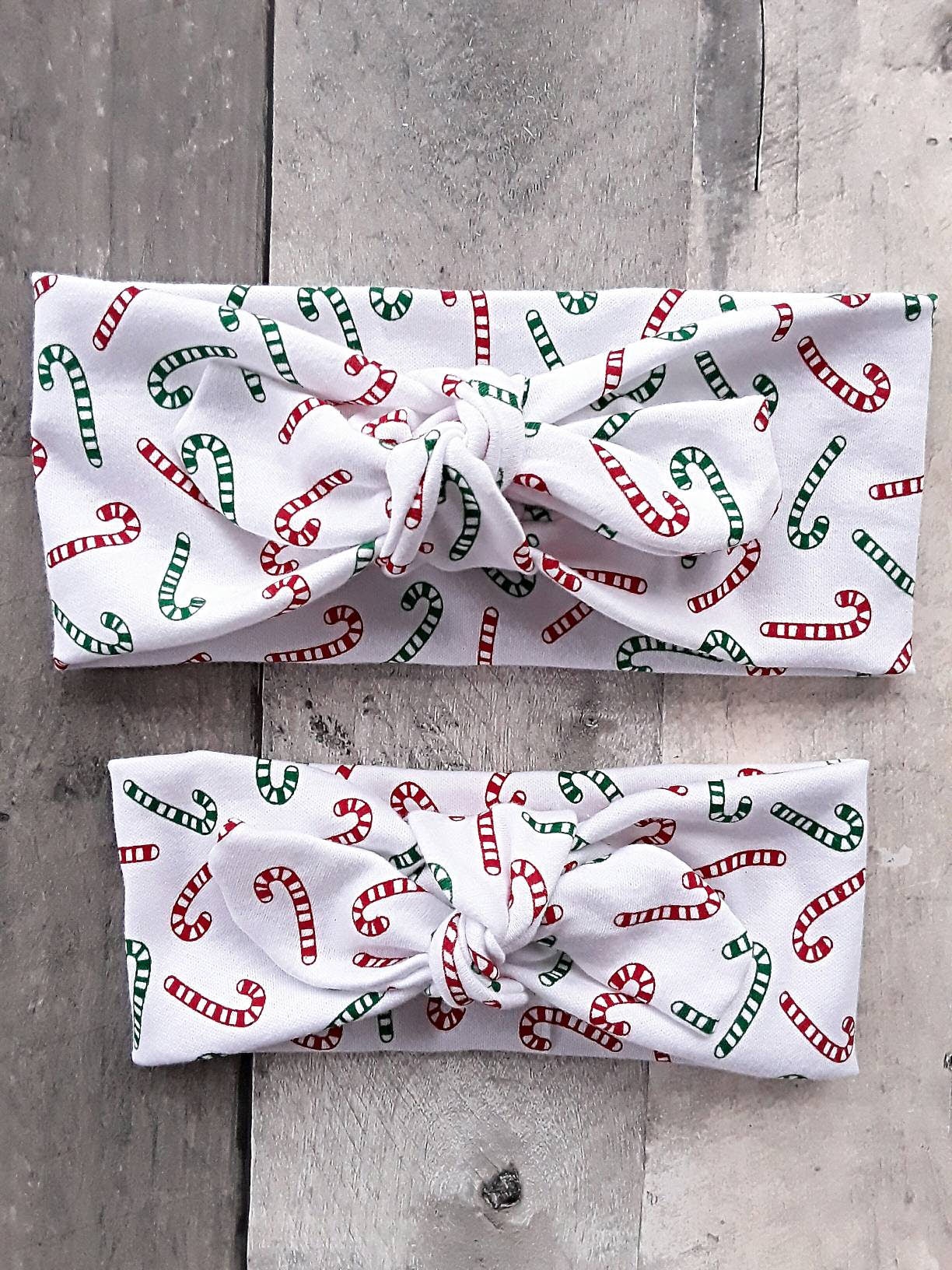 Signature Knotted Christmas Headbands With Red & Green Candy Canes For Mom Daughter - Matching Mommy Me