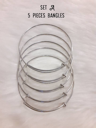 5 Pieces Or 1 Piece Steel Color Iron Expandable Bangles For Women Keelaubeadz