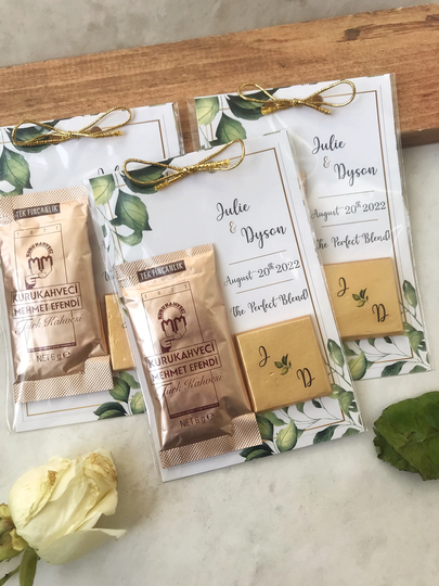 150 Pcs Gold Wedding Favors Coffee & Chocolate - Design Personalized For Guests The Perfect Blend Engagement