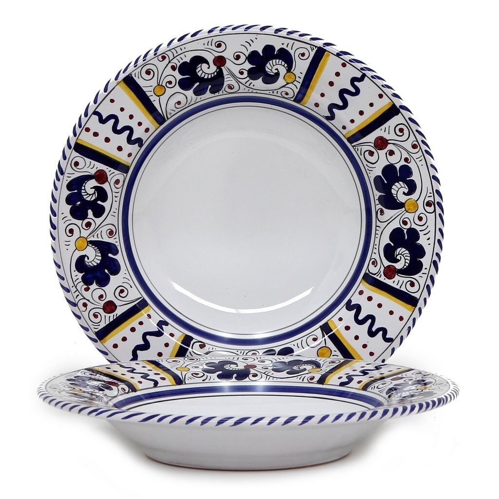 Orvieto Blue Rooster Rim Pasta Soup Bowl | White Center
