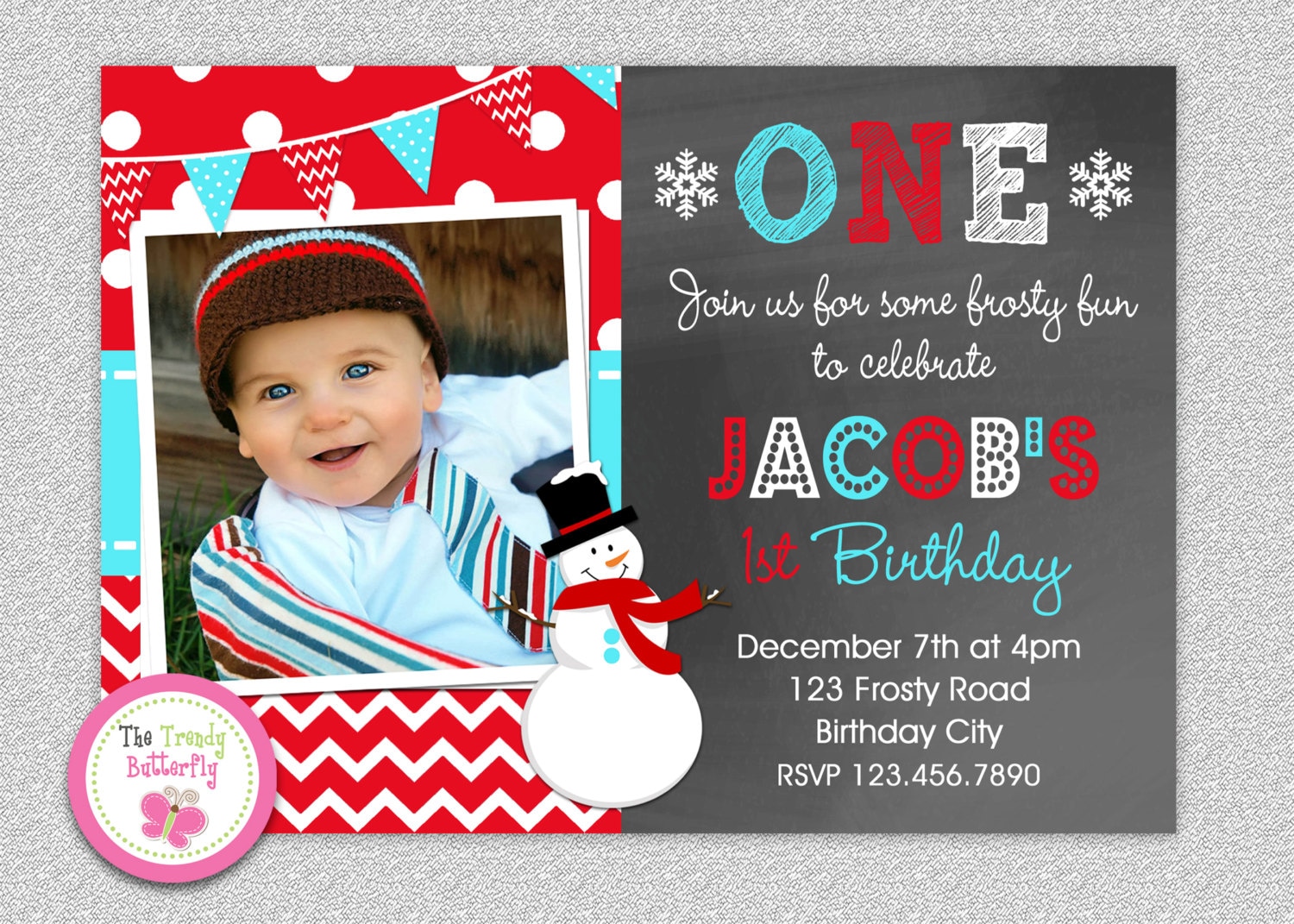 Snowman Birthday Invitation , 1st Party Invites, Winter Invitation, Boys Snowman, Invitations