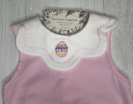 Girls Smocked Pink Easter Romper, Embroidered Egg Collar, Baby's First Easter, Easter Outfit, Egg Hunt