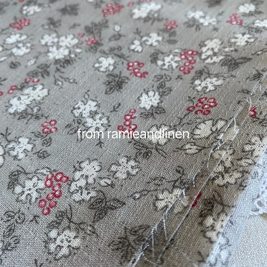 Japanese Fabric, Cotton Linen Blend Countryside Little Sute Flowers Print, Half Yard By 57" Wide