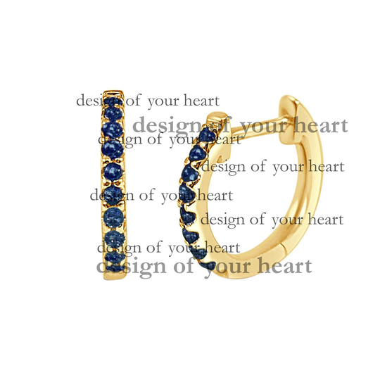 Handmade Blue Sapphire Huggie Earrings 14K Gold Gemstone Small Hoop Earring Jewelry For Womens Christmas Gifts