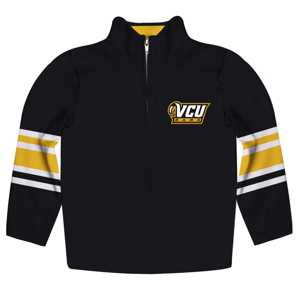 Vcu Rams Virginia Commonwealth University Vive La Fete Game Day Black Quarter Zip Pullover Stripes On Sleeves