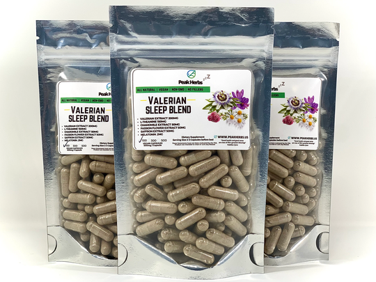 Sleepy Blend Capsules - All Natural With Valerian Root, Passion Flower, Chamomile, L-Theanine, Saffron, Melatonin By Peak Herbs