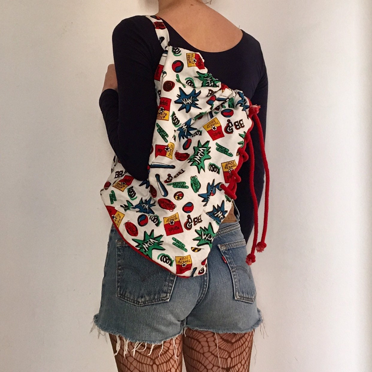 80S Cartoon Beach Bag Novelty Fun Cotton Back Pack