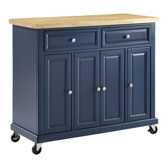 Navy Wood and Butcher Block Emma Kitchen Island: Blue by World Market