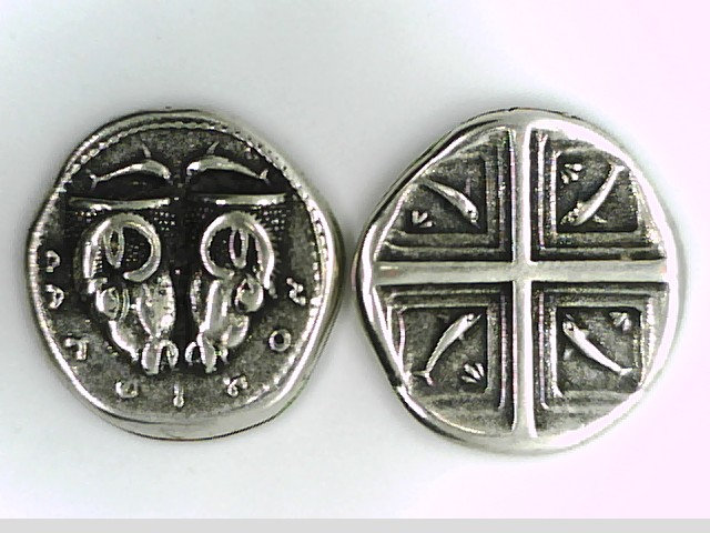 Central Greece Greek Phokis Delphi Tridrachm Coin Two Rams Head Rhyta Quad Incuse With Dolphins Christmas Xmas Gift Educational Gift Dolphin