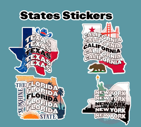Texas, California, Florida & New York Stickers, Waterproof Stickers