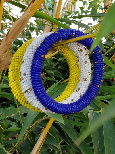 Yellow White & Blue African Beaded Bracelets, Los Angeles Rams Bead Maasai Bracelet, Fan Bracelet