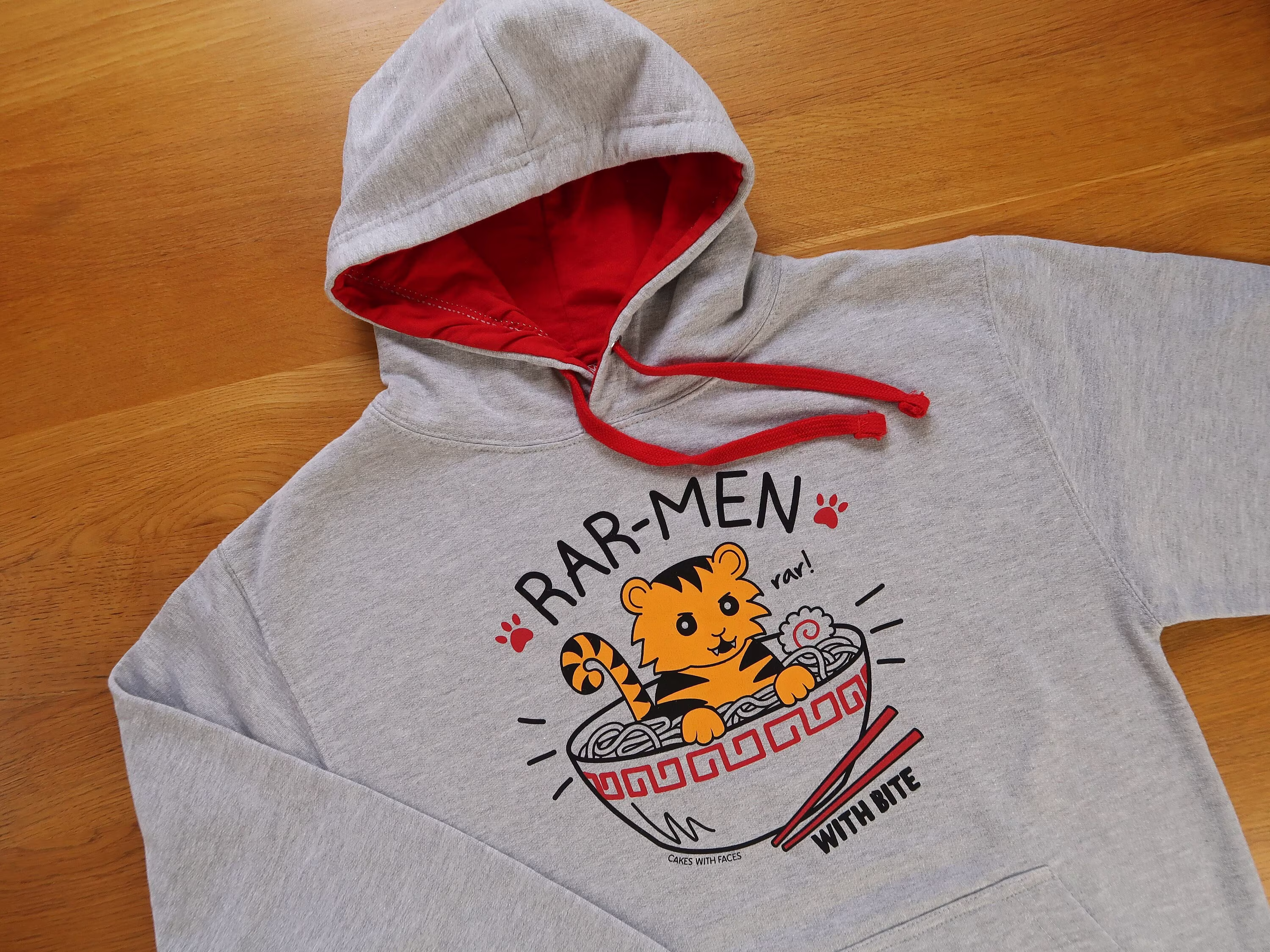 Rar-Men Hoodie - Japanese Ramen Noodles Hoody With A Cute Tiger Unisex | Mens/Womens Clothing Sweater Puns Food Gift