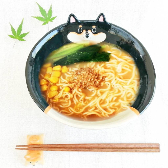 Black Shiba Inu Ramen Noodles Bowl 500Ml Dog Lovers Item Japanese Handmade Pottery Work