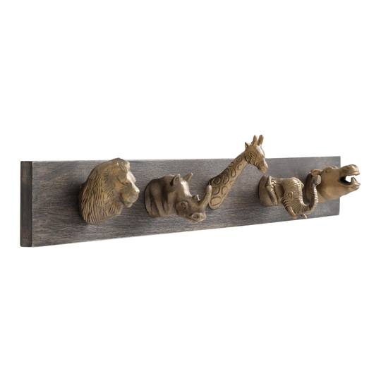 Antique Brass and Wood Safari Animal Wall Rack by World Market