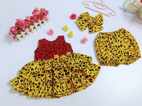 Girls African Print Dress, Girl Dress, Valentine Gift For Girl, Red Birthday Yellow Toddlers Dress