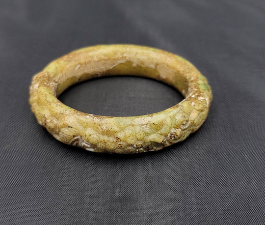 Vintage Natural Burma Jade Stone Engraved Unique Bangle