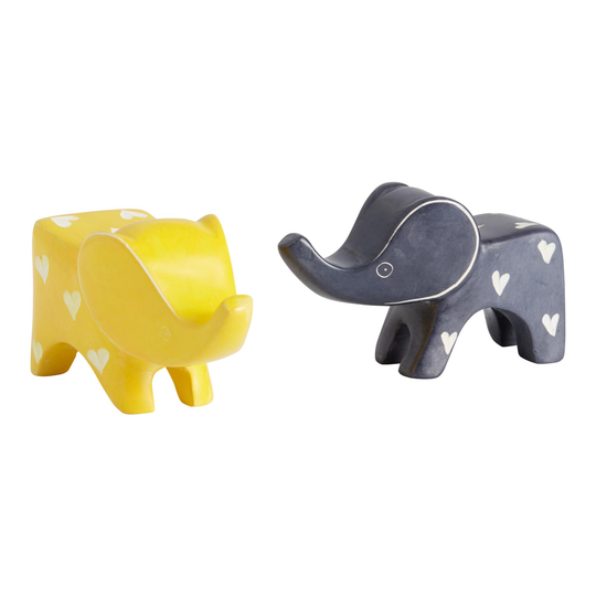 Kisii Soapstone Elephant Figures Set of 2: Gray/White by World Market