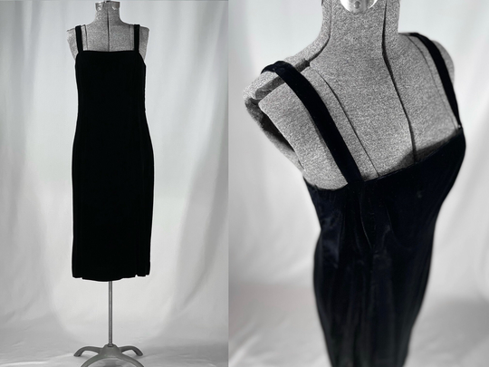 70S Black Velvet Cocktail Dress
