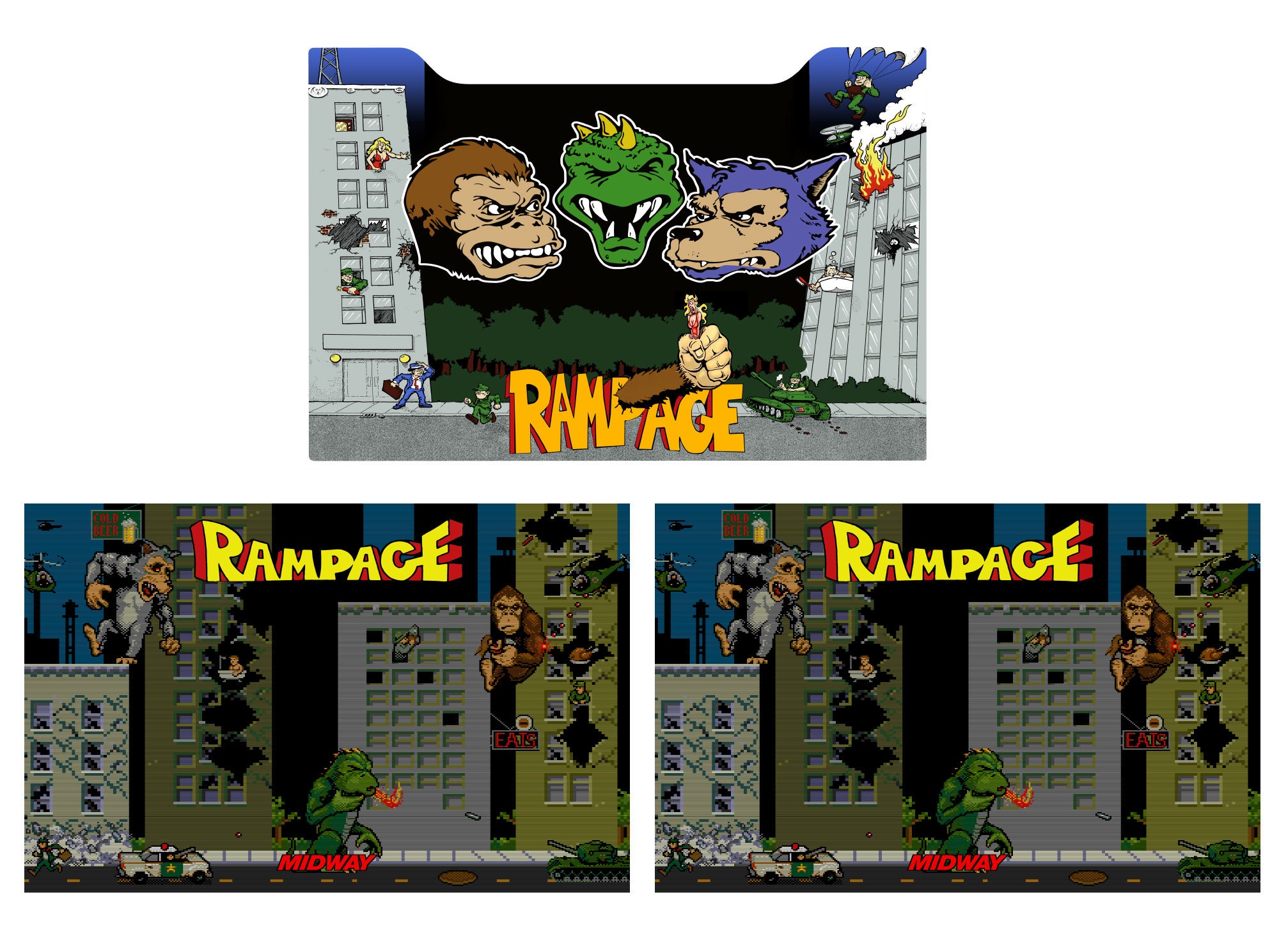 Rampage Arcade 1Up Cabinet Riser Graphics Decals Stickers