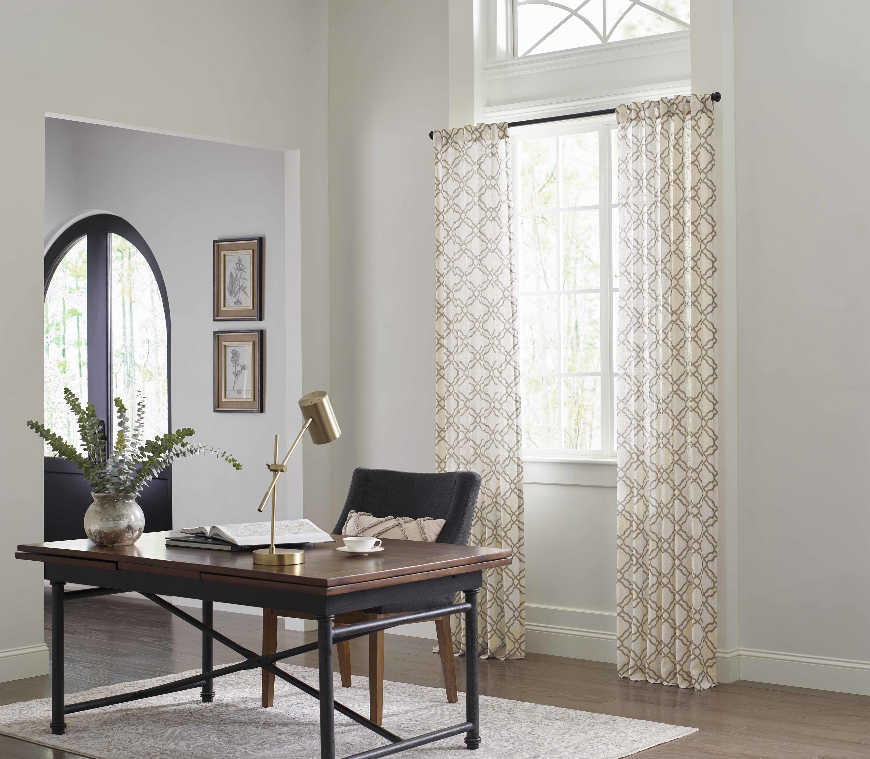 allen + roth 95-in Taupe Polyester Blend Light Filtering Back Tab Single Curtain Panel in Blue | 3728104