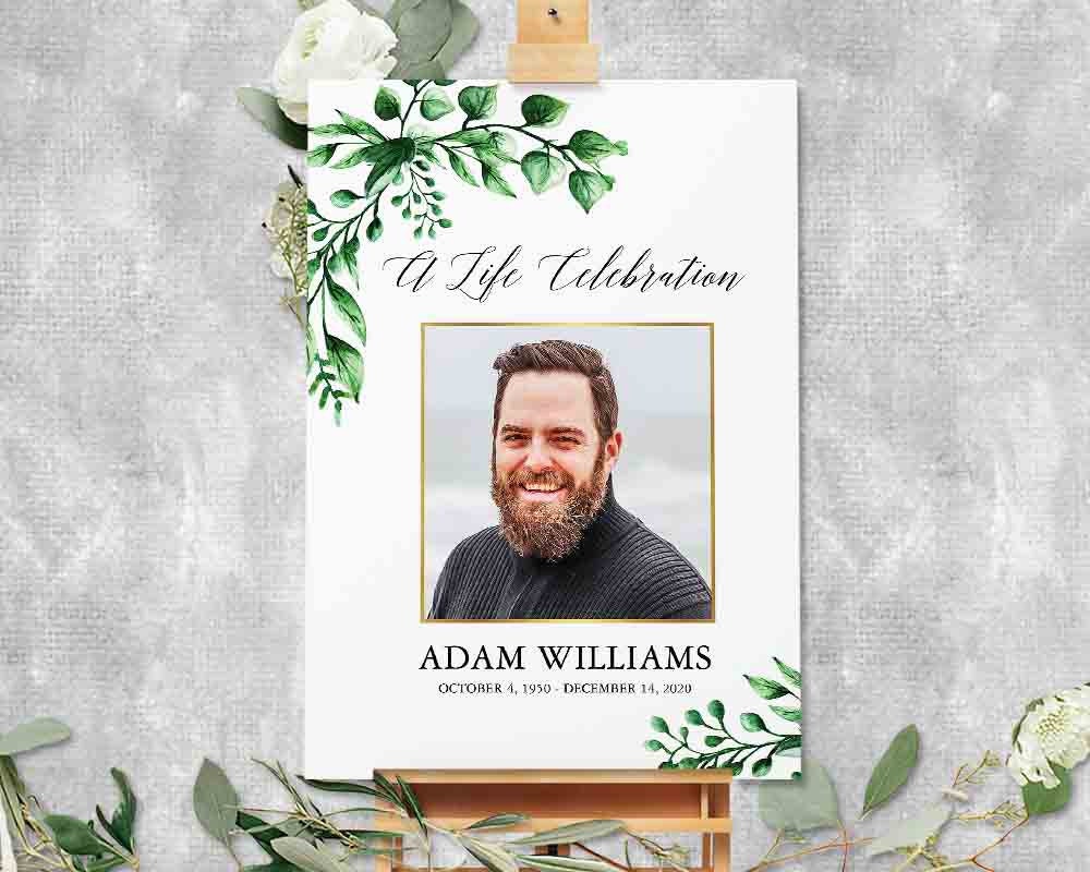 Funeral Welcome Sign, Celebration Of Life Poster, Greenery Photo Memorial Keepsake Printed Or Diy Print 18 X 24 Decor