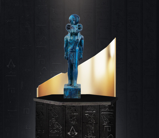 Gorgeous God Of Source Nile & Fertility Khnum-Unique Piece, Carefully Made The Natural Blue Stone -Replica Altar Statue-Made in Egypt
