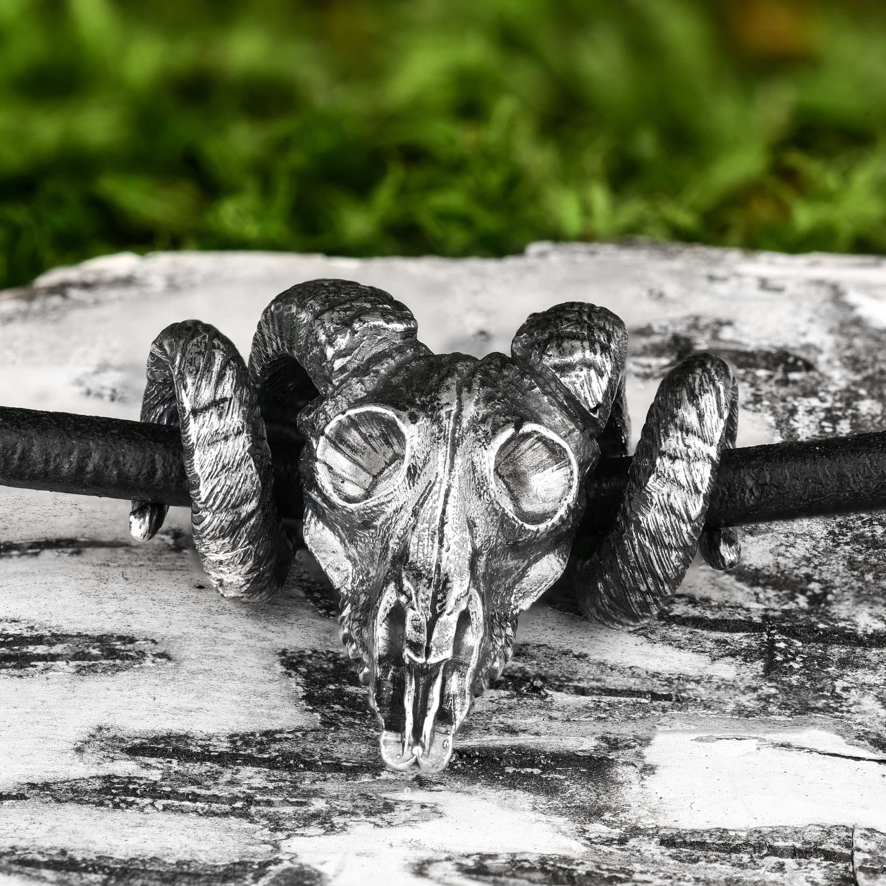 sterling Silver Goat Skull Necklace, Animal Jewelry, Inspired By Real Ram Pendant, Mens Necklace Leather And