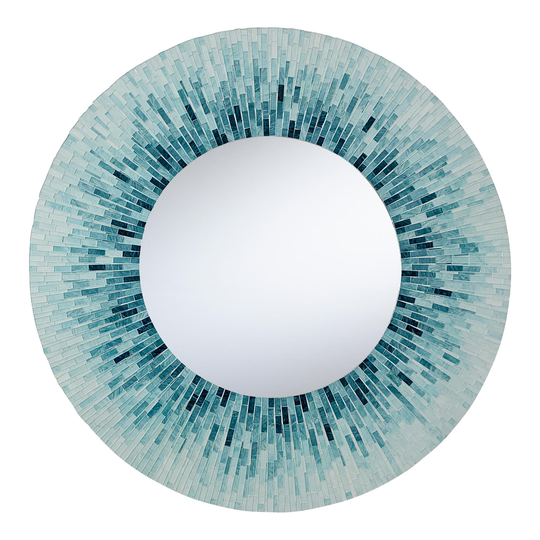 Round Aqua Glass Mosaic Wall Mirror: Blue/Green - Medium by World Market