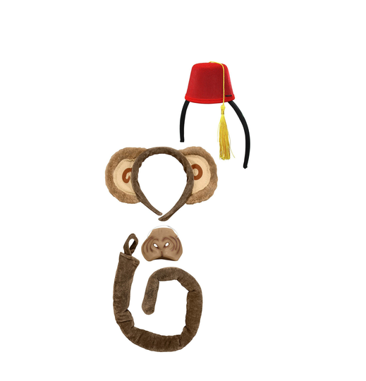 Unisex Adult Child Monkey in Fez Hat Kit Mini Headband With Nose & Tail Movie Funny Halloween Costume Set