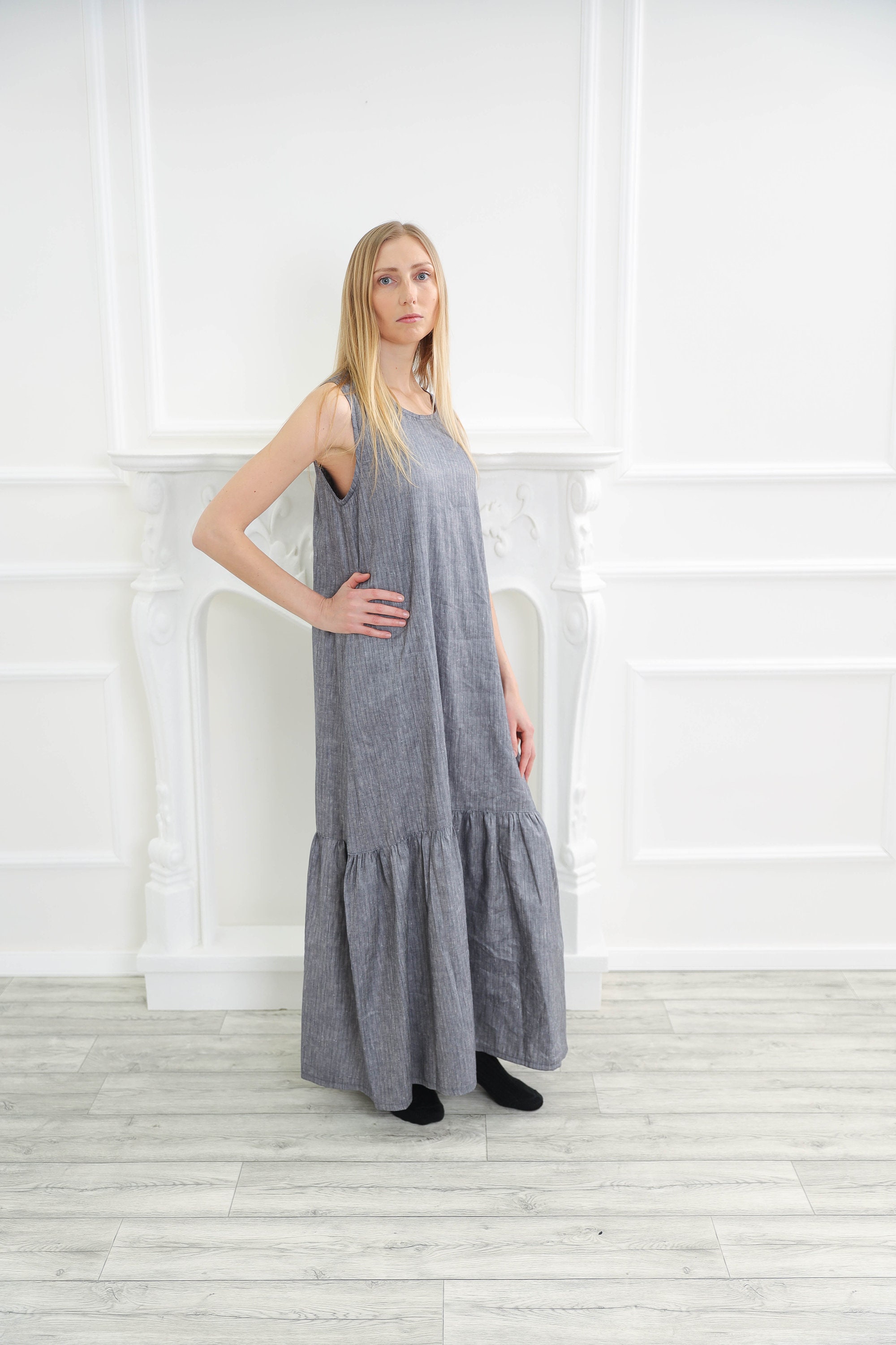 Washed Linen Dress , Long Summer Linen Clothes , Linen Molimarks 10215