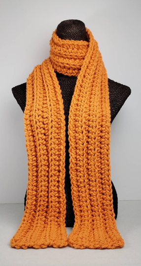 Chunky Wool Blend Crochet Winter Scarf - Tangerine | Light Orange
