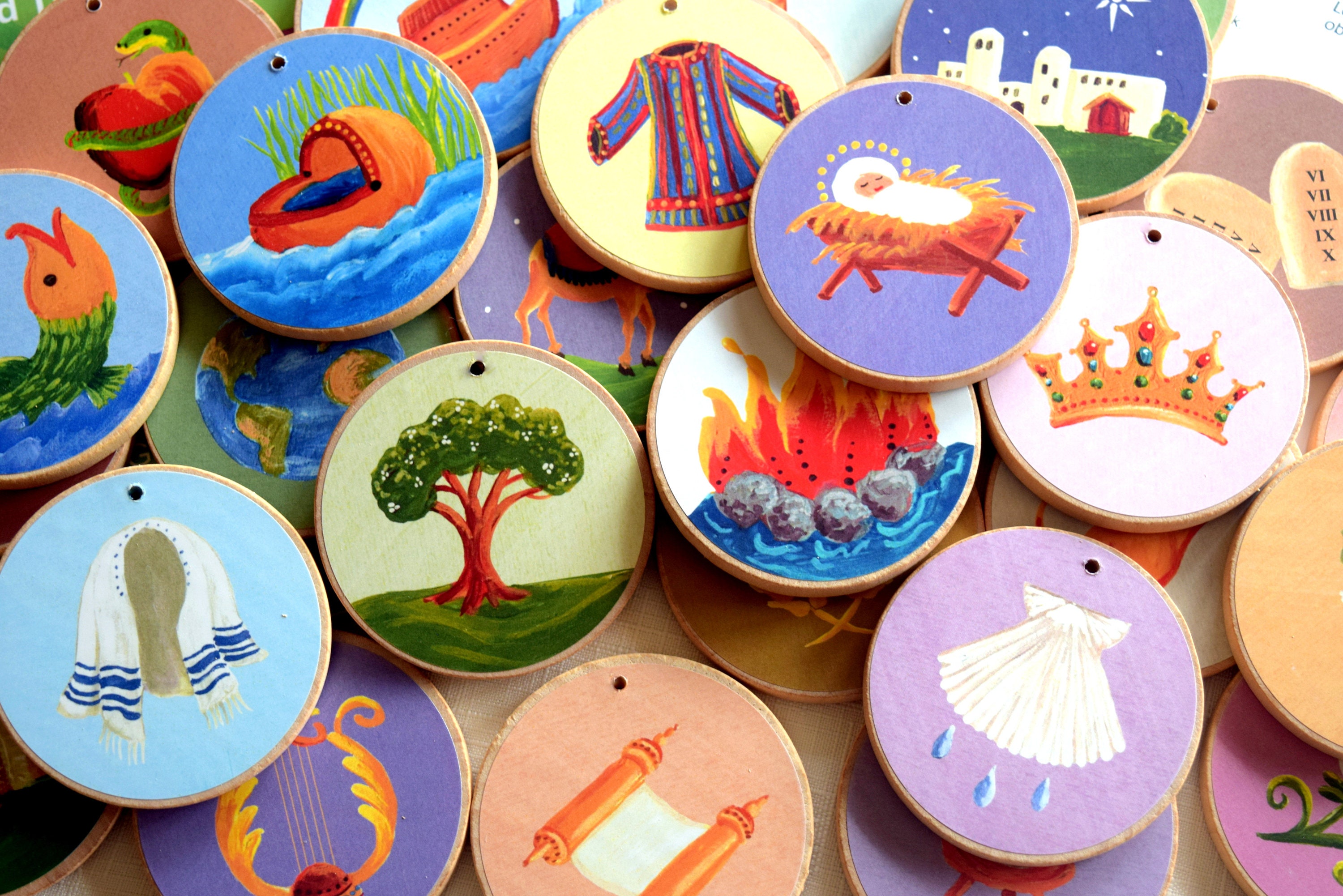 Jesse Tree Ornaments - Multi-Colored Ready To Ship Includes Ornament Backs