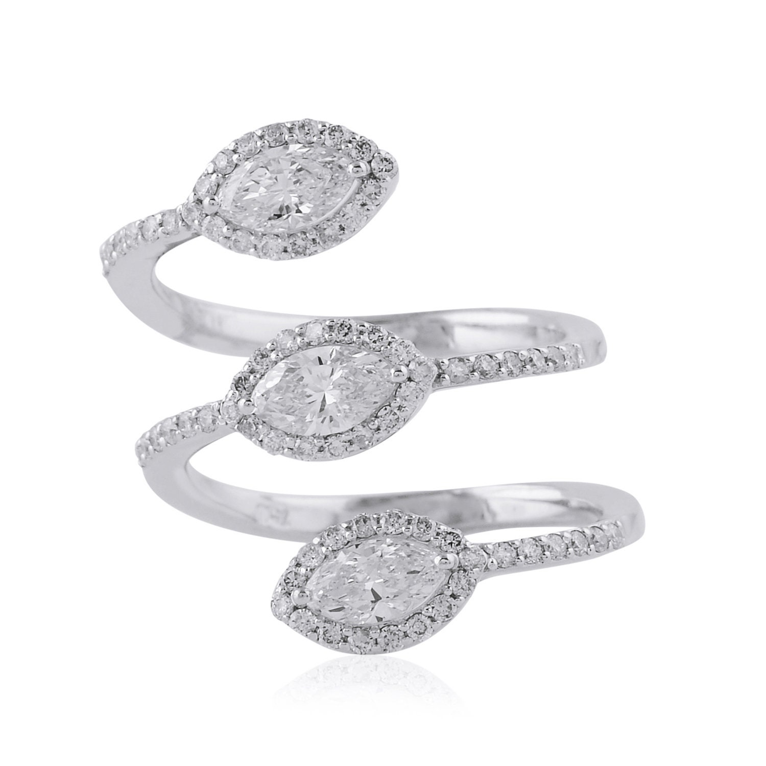 New Natural 1.6 Ct Marquise Diamond Spiral Ring 18K White Gold Si Clarity Hi Color Diamonds Certified Jewelry Gifts For Her