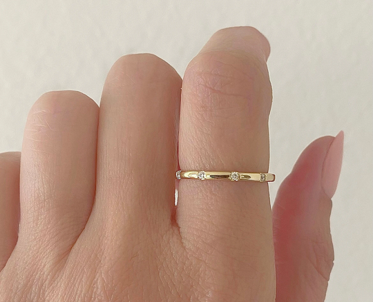 Diamond Ring| 14K Gold Dainty Wedding Band| Half Eternity Flush Stacking Thin Ring