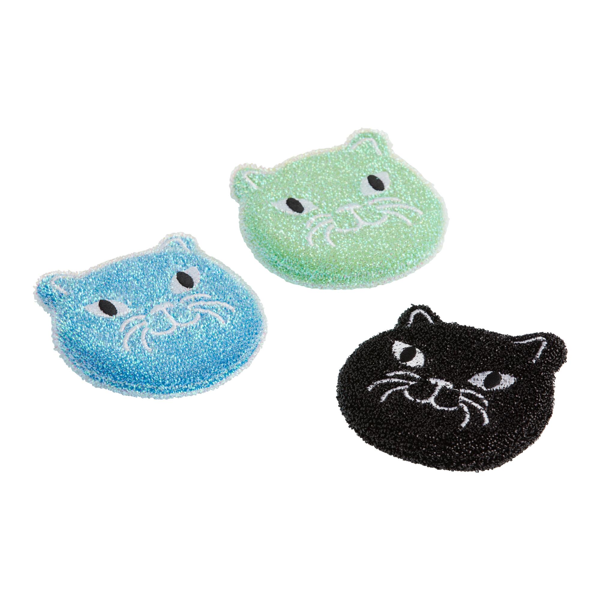 Kikkerland Kitty Scrub Sponges 3 Pack: Multi - Plastic by World Market