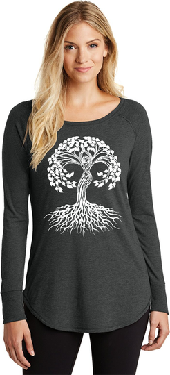 White Celtic Tree Ladies Yoga Tri Blend Long Sleeve = Wceltictree-Dt132L