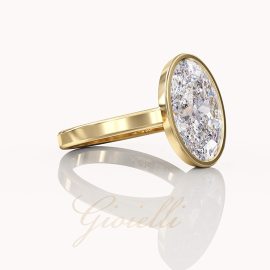 Oval Solitaire Moissanite Engagement Ring, 5.5Ct Oval, Bezel Setting Cathedral Ring, 14K/18K Gold 1.6mm Thin Band