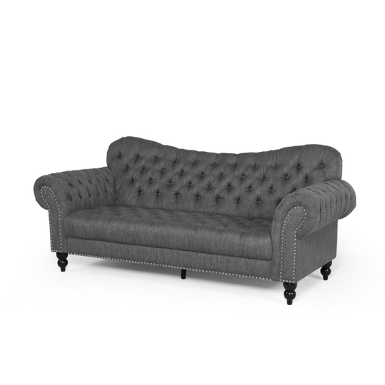 Best Selling Home Decor Chesterfield Modern Charcoal and Dark Brown Polyester/Blend Sofa in Gray | 312374