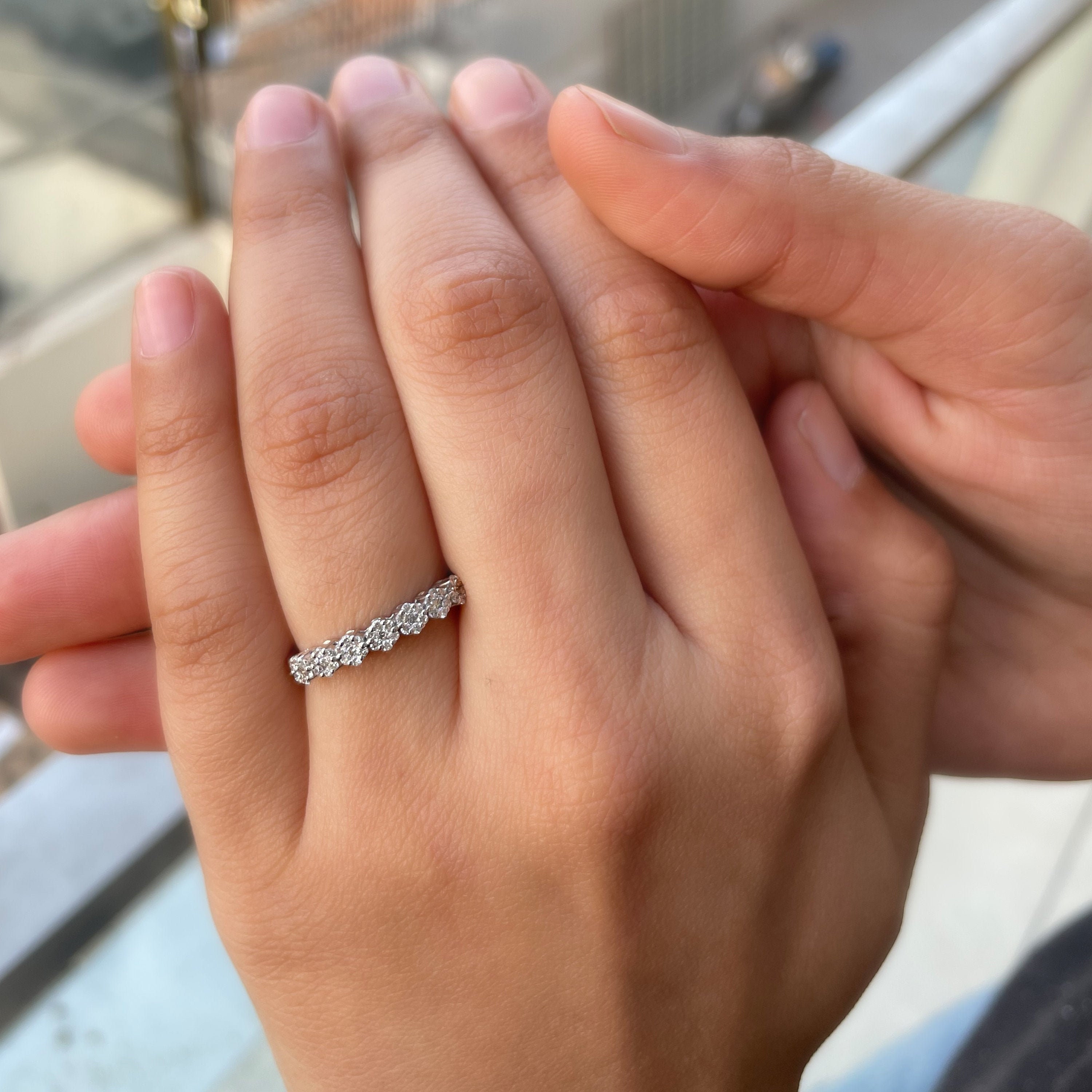 1/4 Ct Diamond Cluster Ring, Illusion Minimal April Birthstone Promise Ring For Her, Flower